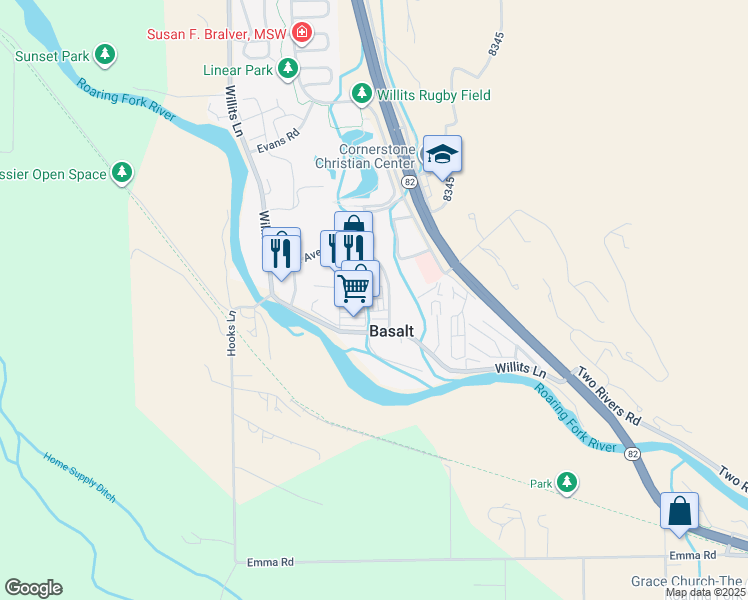 map of restaurants, bars, coffee shops, grocery stores, and more near 336 Park Avenue in Basalt