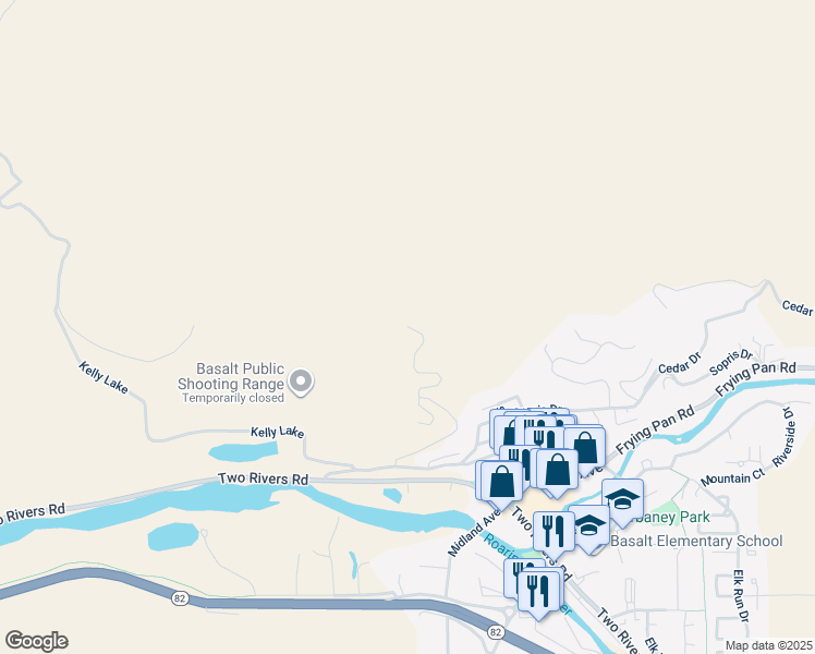 map of restaurants, bars, coffee shops, grocery stores, and more near 733 Promontory Lane in Basalt