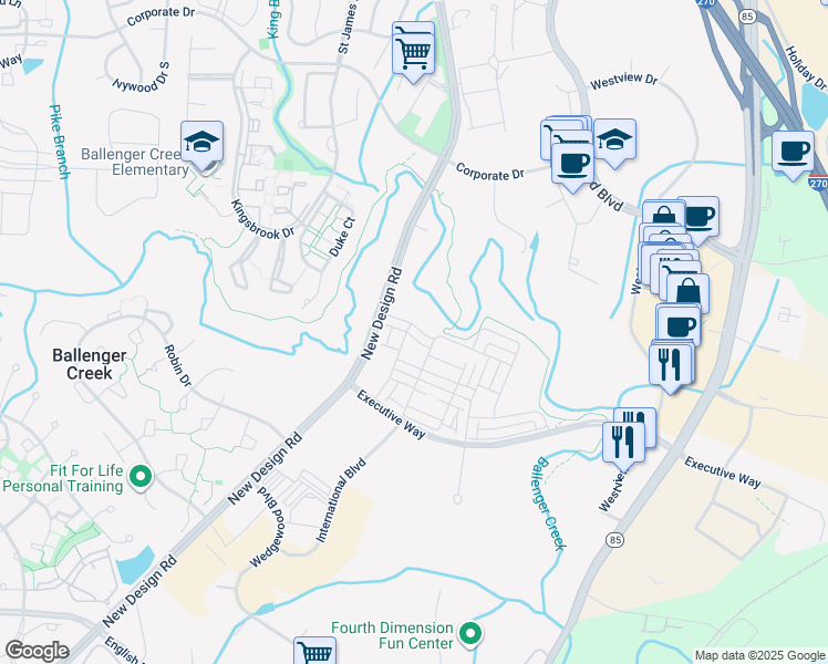 map of restaurants, bars, coffee shops, grocery stores, and more near 7027 Freedom Way in Frederick