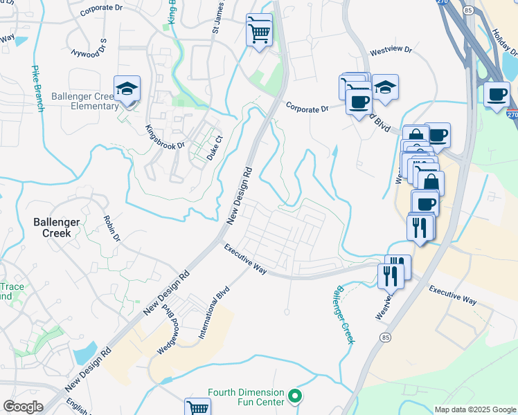 map of restaurants, bars, coffee shops, grocery stores, and more near 7027 Freedom Way in Frederick
