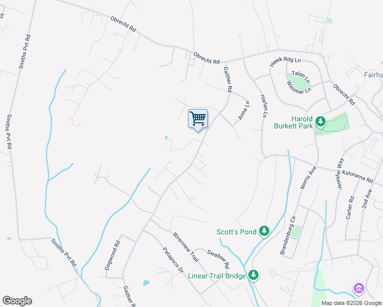 map of restaurants, bars, coffee shops, grocery stores, and more near 7332 Gaither Road in Sykesville