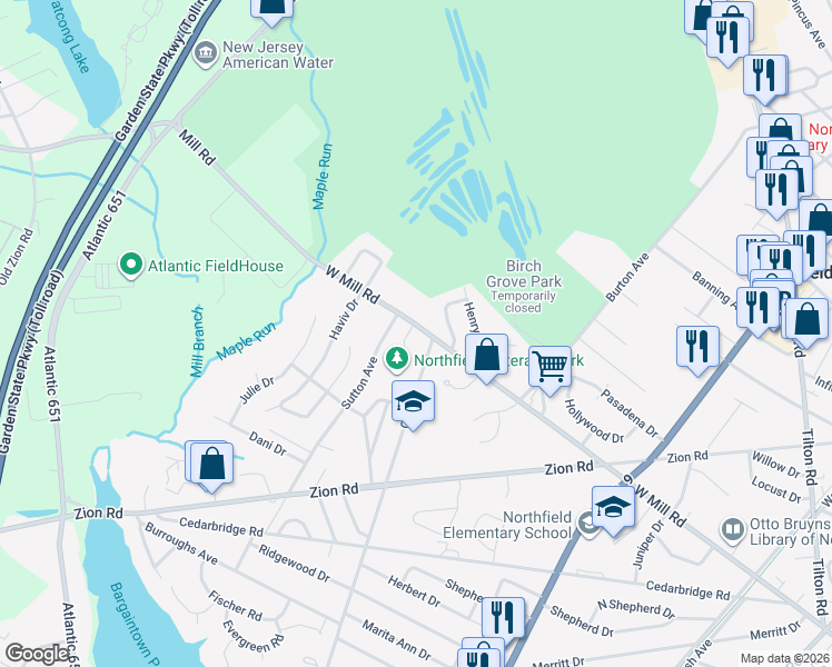 map of restaurants, bars, coffee shops, grocery stores, and more near 2 Madison Ave in Northfield