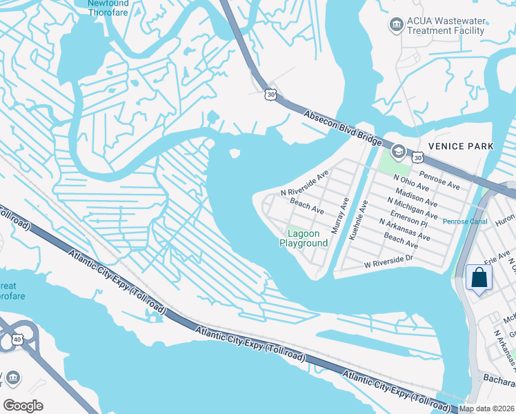 map of restaurants, bars, coffee shops, grocery stores, and more near 2130 West Riverside Drive in Atlantic City