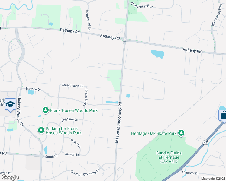 map of restaurants, bars, coffee shops, grocery stores, and more near 4421 Mason Montgomery Road in Mason
