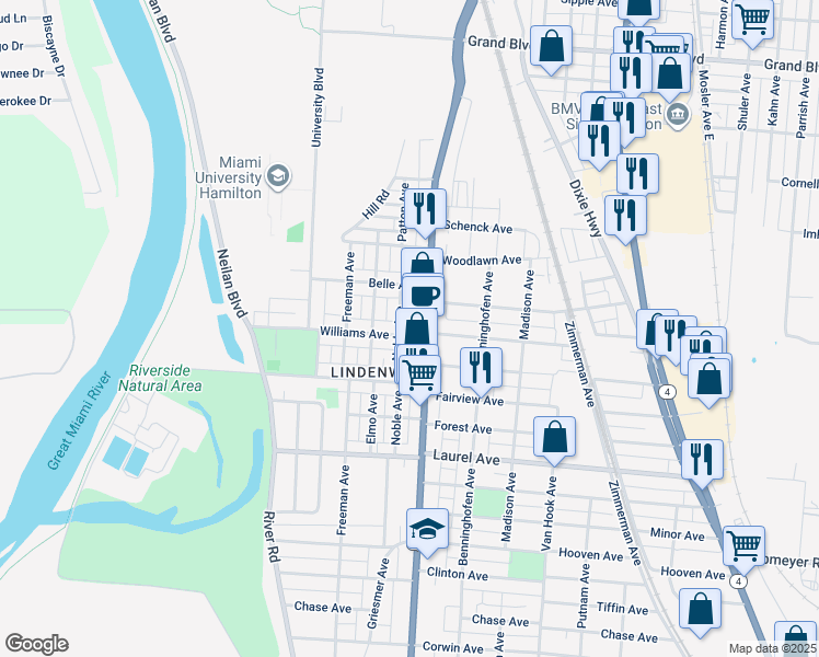 map of restaurants, bars, coffee shops, grocery stores, and more near 528 Williams Avenue in Hamilton
