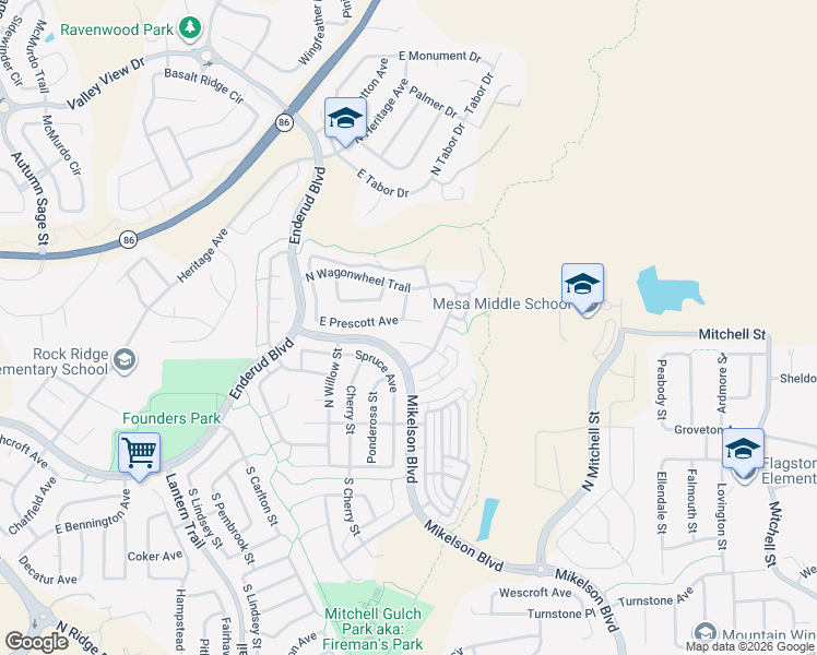 map of restaurants, bars, coffee shops, grocery stores, and more near 5605 East Prescott Avenue in Castle Rock
