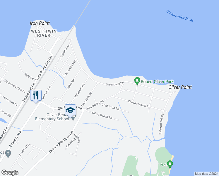 map of restaurants, bars, coffee shops, grocery stores, and more near 7219 Greenbank Road in Middle River