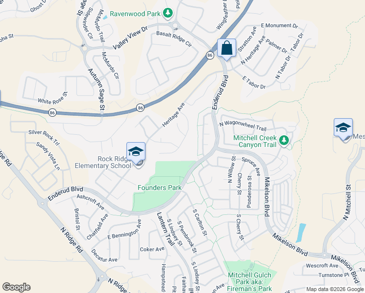 map of restaurants, bars, coffee shops, grocery stores, and more near 508 Blue Teal Drive in Castle Rock