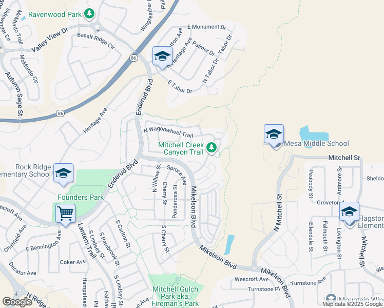 map of restaurants, bars, coffee shops, grocery stores, and more near 5641 East Melody Way in Castle Rock