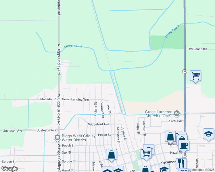 map of restaurants, bars, coffee shops, grocery stores, and more near 730 Flyway Court in Gridley