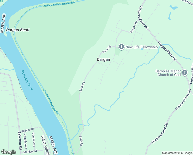 map of restaurants, bars, coffee shops, grocery stores, and more near 2124 Dargan Road in Sharpsburg