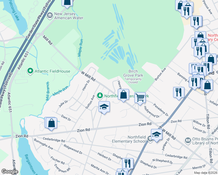 map of restaurants, bars, coffee shops, grocery stores, and more near 2 Madison Avenue in Northfield