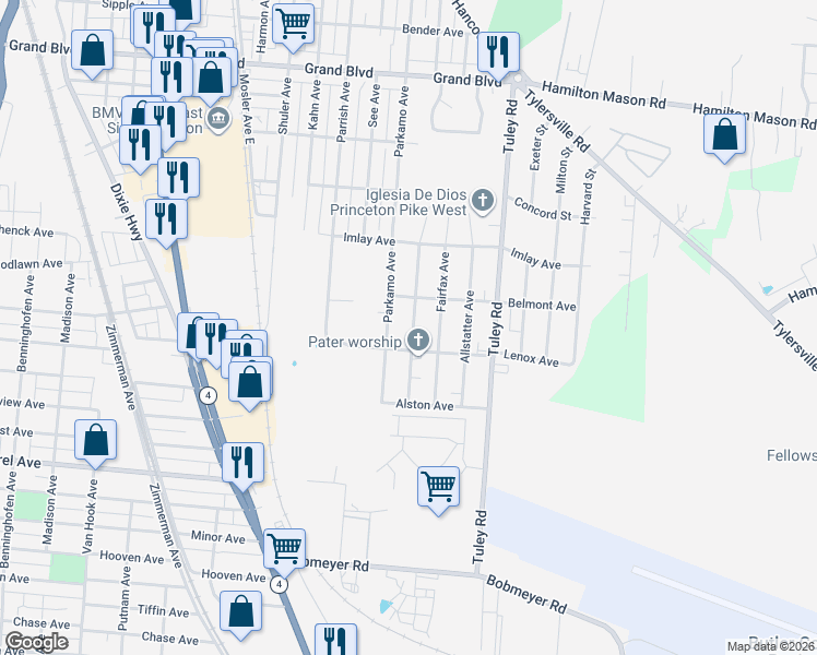 map of restaurants, bars, coffee shops, grocery stores, and more near 2039 Pater Avenue in Hamilton