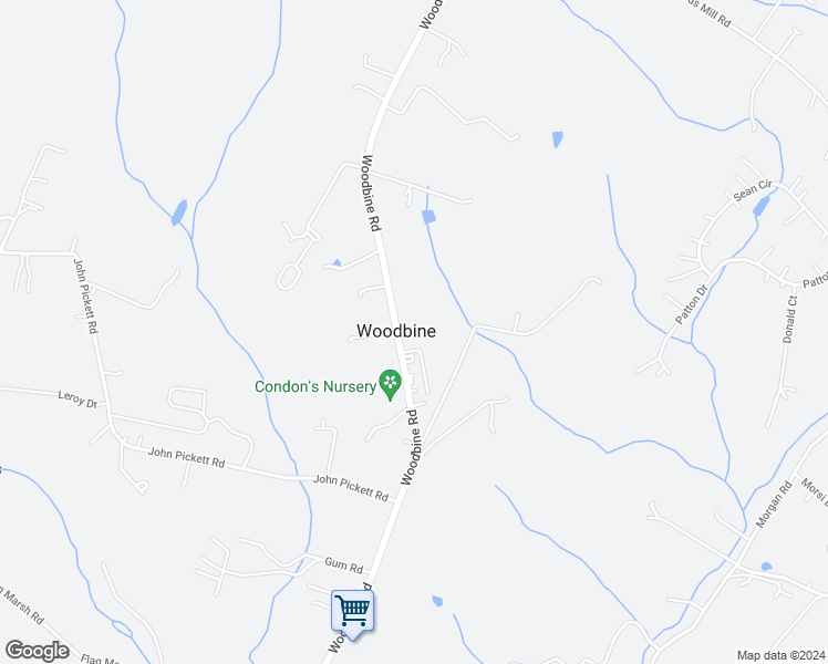 map of restaurants, bars, coffee shops, grocery stores, and more near 7303 Woodbine Road in Woodbine