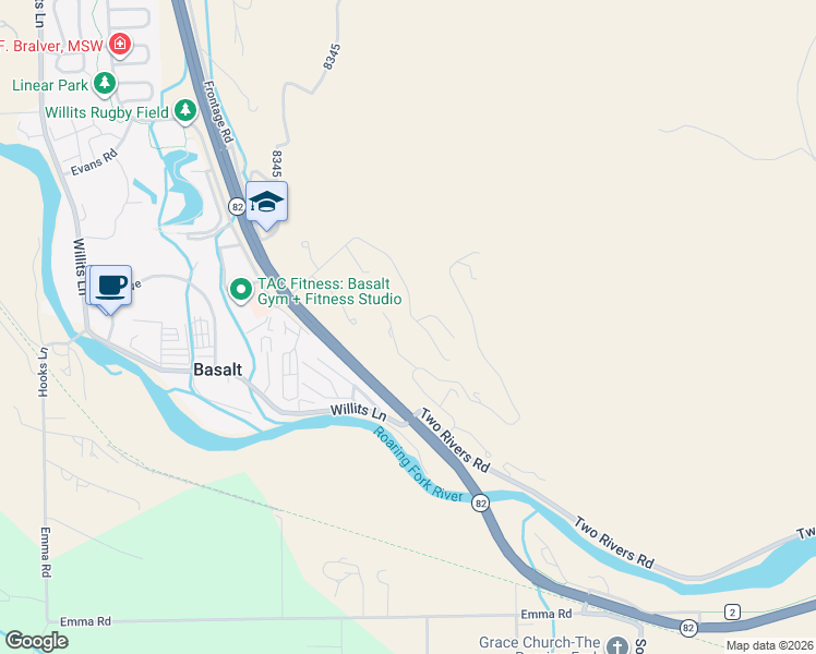 map of restaurants, bars, coffee shops, grocery stores, and more near 80 Hillcrest Dr in Basalt