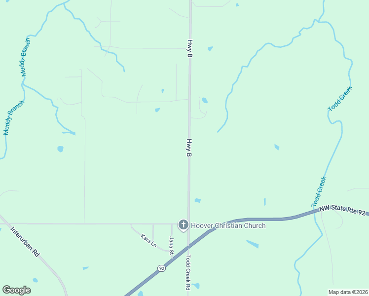 map of restaurants, bars, coffee shops, grocery stores, and more near 15496 Highway B in Platte City