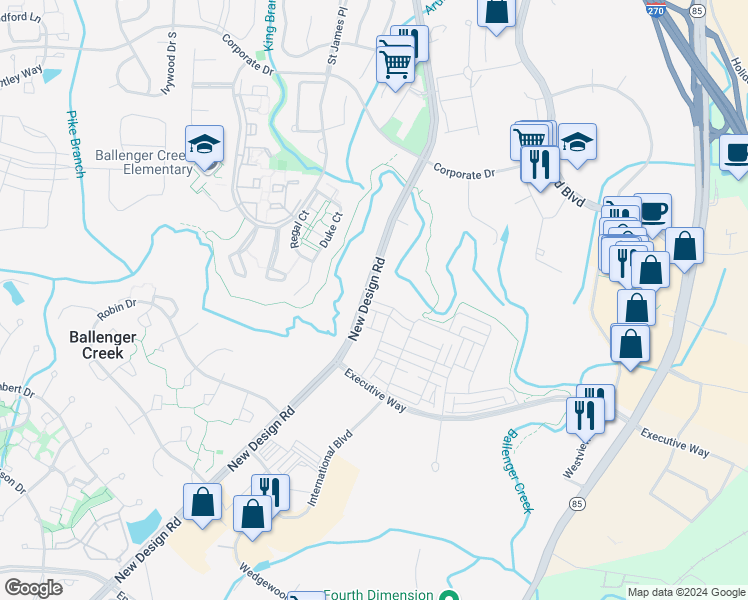 map of restaurants, bars, coffee shops, grocery stores, and more near 7006 Antebellum Way in Frederick