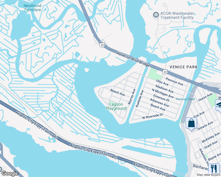 map of restaurants, bars, coffee shops, grocery stores, and more near 2011 Beach Avenue in Atlantic City
