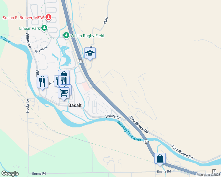map of restaurants, bars, coffee shops, grocery stores, and more near Original Ln in Basalt