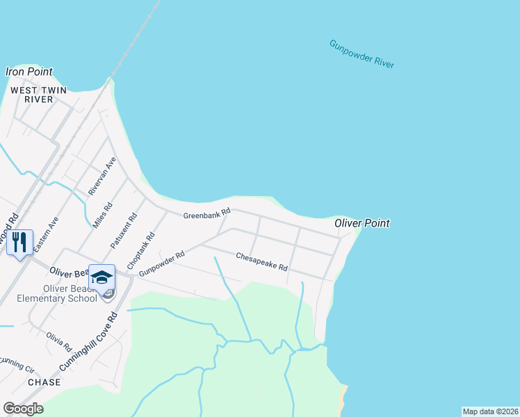 map of restaurants, bars, coffee shops, grocery stores, and more near 7318 Greenbank Road in Middle River