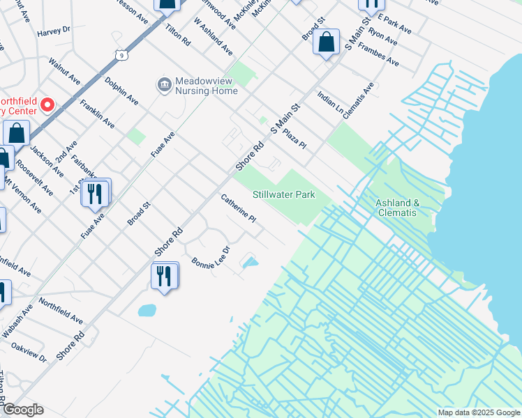 map of restaurants, bars, coffee shops, grocery stores, and more near 1201 Dolphin Avenue in Northfield