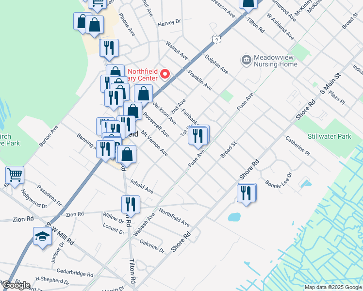 map of restaurants, bars, coffee shops, grocery stores, and more near 921 1st Street in Northfield
