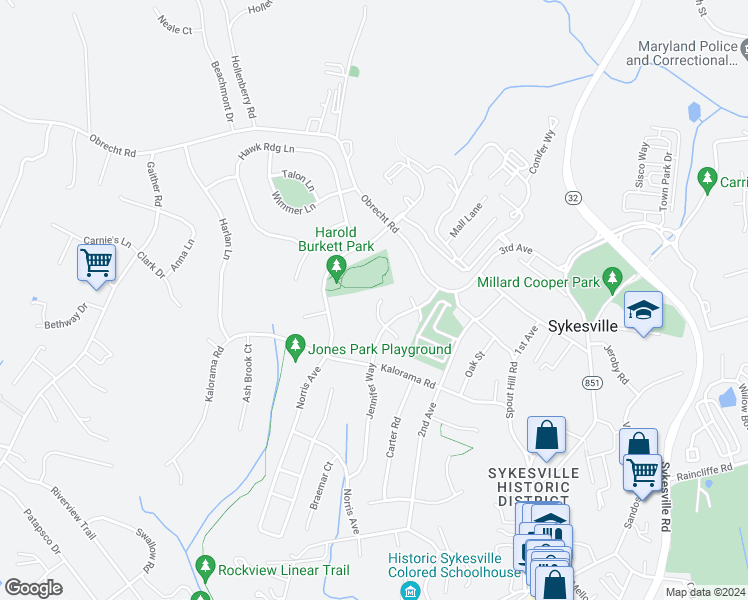 map of restaurants, bars, coffee shops, grocery stores, and more near 508 Bunker Hill Court in Sykesville