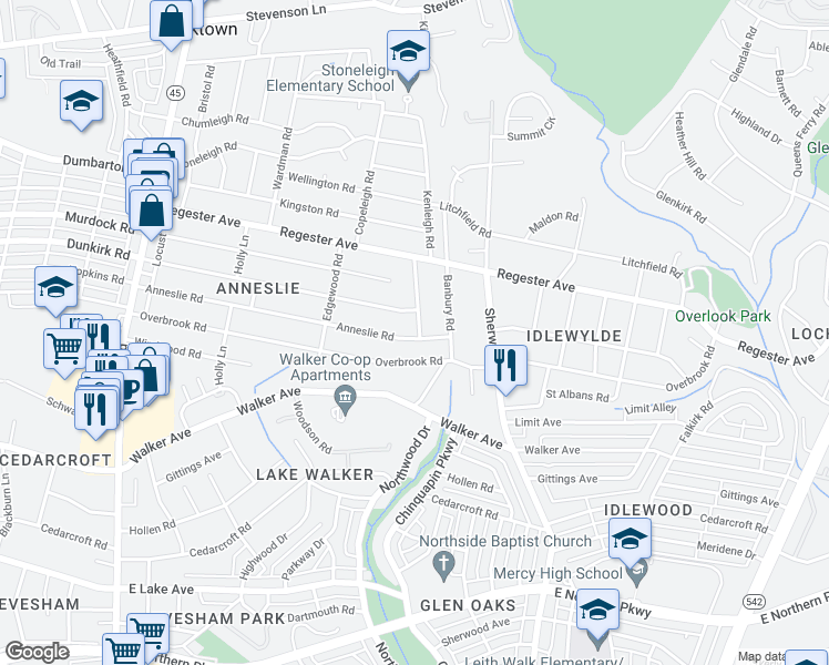 map of restaurants, bars, coffee shops, grocery stores, and more near 738 Anneslie Road in Baltimore