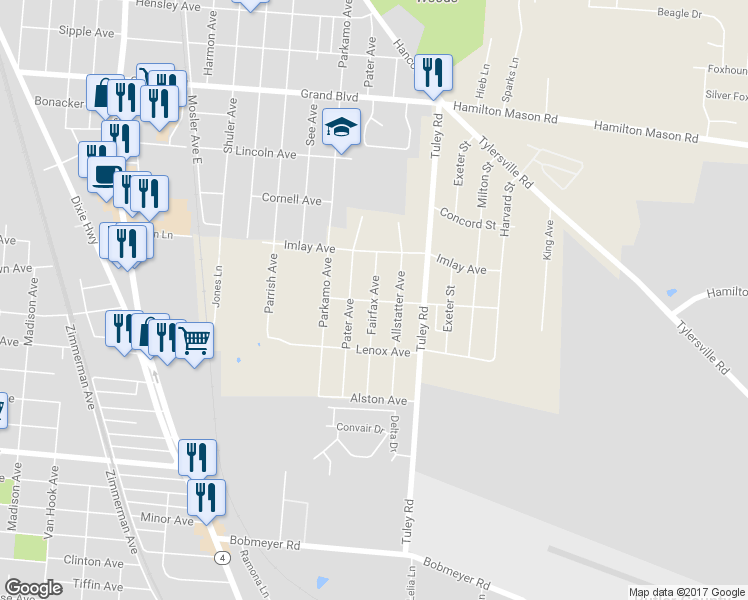 map of restaurants, bars, coffee shops, grocery stores, and more near 1998 Fairfax Avenue in Hamilton
