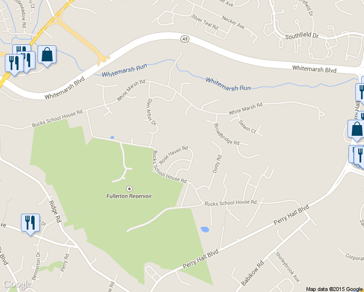 map of restaurants, bars, coffee shops, grocery stores, and more near 8122 Rose Haven Road in Rosedale