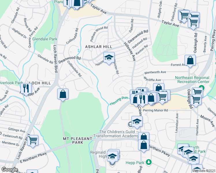map of restaurants, bars, coffee shops, grocery stores, and more near 1400 Wentworth Avenue in Parkville