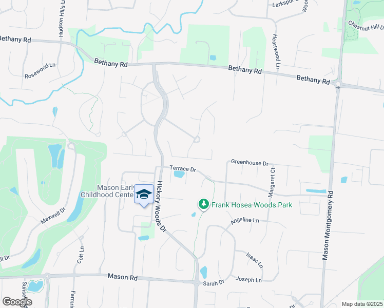 map of restaurants, bars, coffee shops, grocery stores, and more near 5620 Richmond Park Drive in Mason