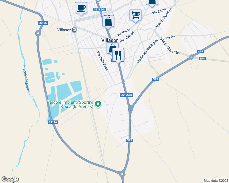 map of restaurants, bars, coffee shops, grocery stores, and more near 4 Via Amsicora in Villasor