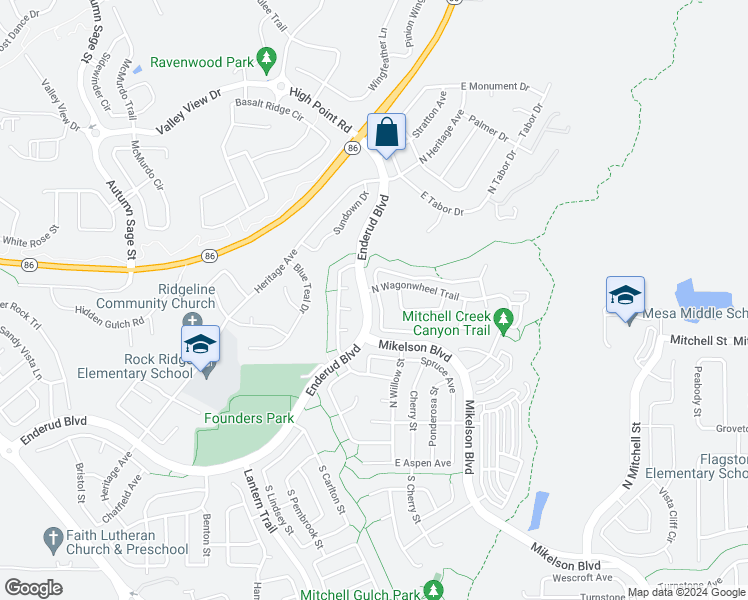 map of restaurants, bars, coffee shops, grocery stores, and more near 5205 East Prescott Avenue in Castle Rock