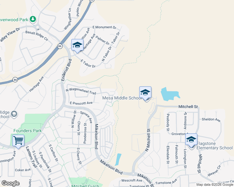 map of restaurants, bars, coffee shops, grocery stores, and more near 5894 Still Meadow Place in Castle Rock