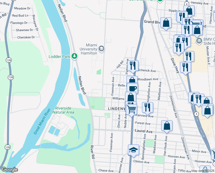 map of restaurants, bars, coffee shops, grocery stores, and more near 215 Belle Avenue in Hamilton