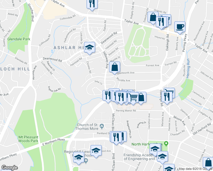 map of restaurants, bars, coffee shops, grocery stores, and more near 1619 Melby Court in Parkville