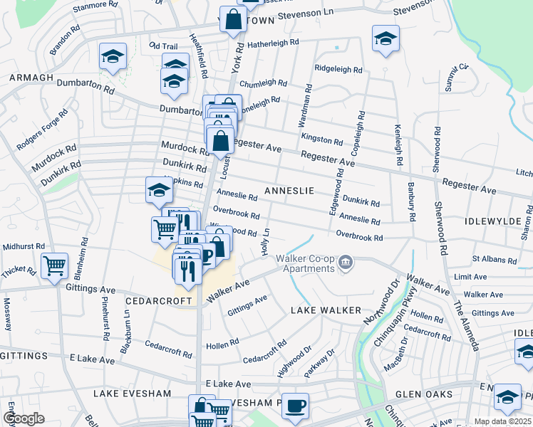 map of restaurants, bars, coffee shops, grocery stores, and more near 532 Overbrook Road in Baltimore