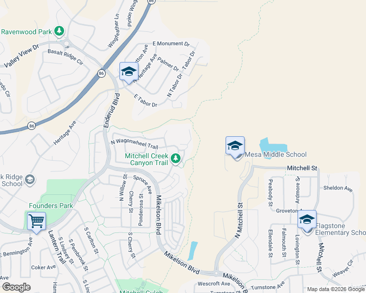 map of restaurants, bars, coffee shops, grocery stores, and more near 5894 Still Meadow Place in Castle Rock