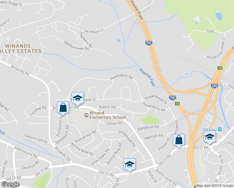 map of restaurants, bars, coffee shops, grocery stores, and more near 4104 Balmoral Cir in Pikesville