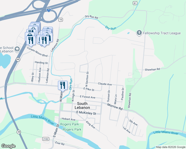 map of restaurants, bars, coffee shops, grocery stores, and more near 247 Ilene Avenue in South Lebanon
