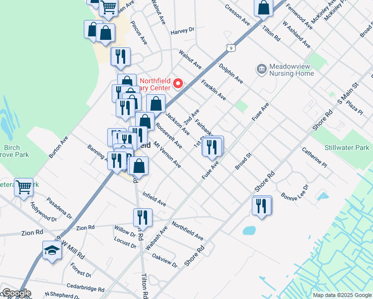 map of restaurants, bars, coffee shops, grocery stores, and more near 921 1st Street in Northfield