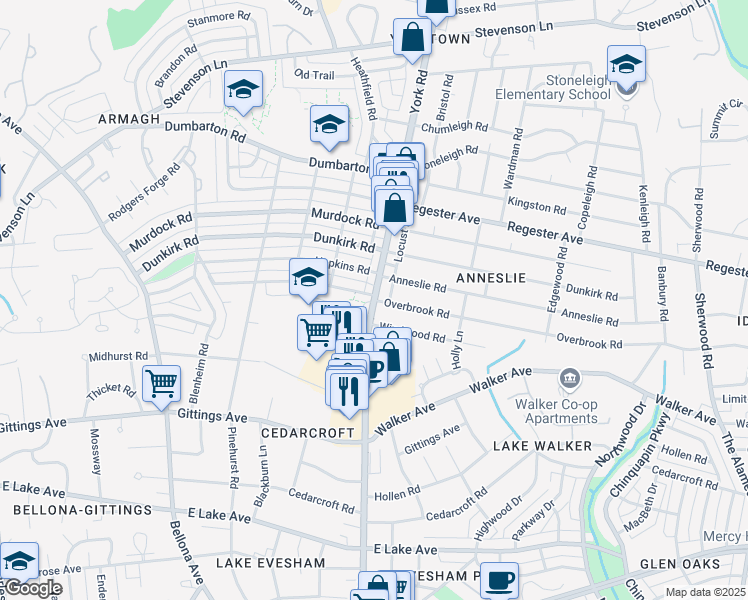 map of restaurants, bars, coffee shops, grocery stores, and more near 6432 York Rd in Baltimore