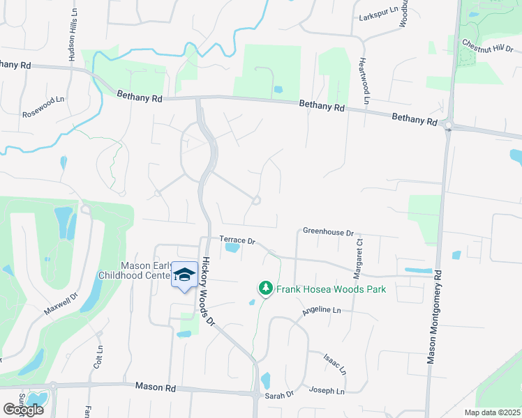map of restaurants, bars, coffee shops, grocery stores, and more near 5620 Richmond Park Drive in Mason