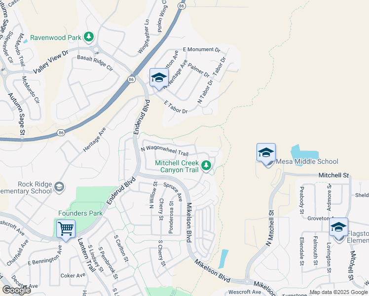 map of restaurants, bars, coffee shops, grocery stores, and more near 5608 Canyon View Drive in Castle Rock