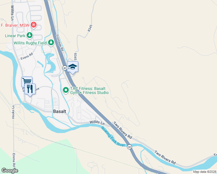 map of restaurants, bars, coffee shops, grocery stores, and more near 400 Original Rd in Basalt
