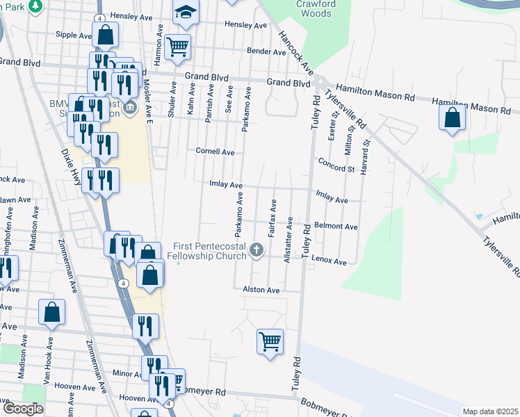map of restaurants, bars, coffee shops, grocery stores, and more near 1936 Pater Avenue in Hamilton