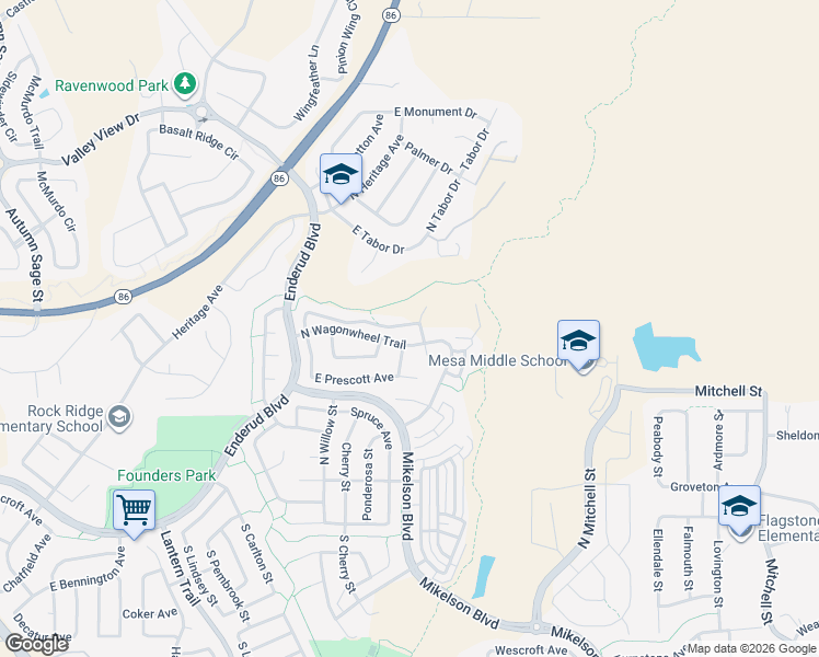 map of restaurants, bars, coffee shops, grocery stores, and more near 5608 Canyon View Drive in Castle Rock