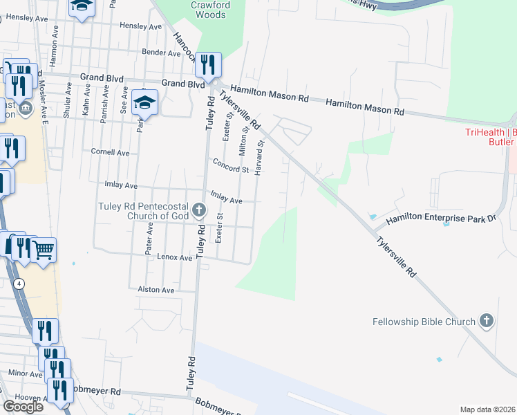 map of restaurants, bars, coffee shops, grocery stores, and more near 1934 Harvard Street in Hamilton