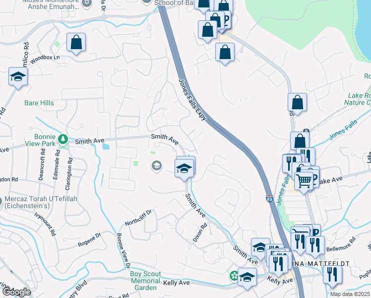 map of restaurants, bars, coffee shops, grocery stores, and more near 6505 Copper Ridge Drive in Baltimore